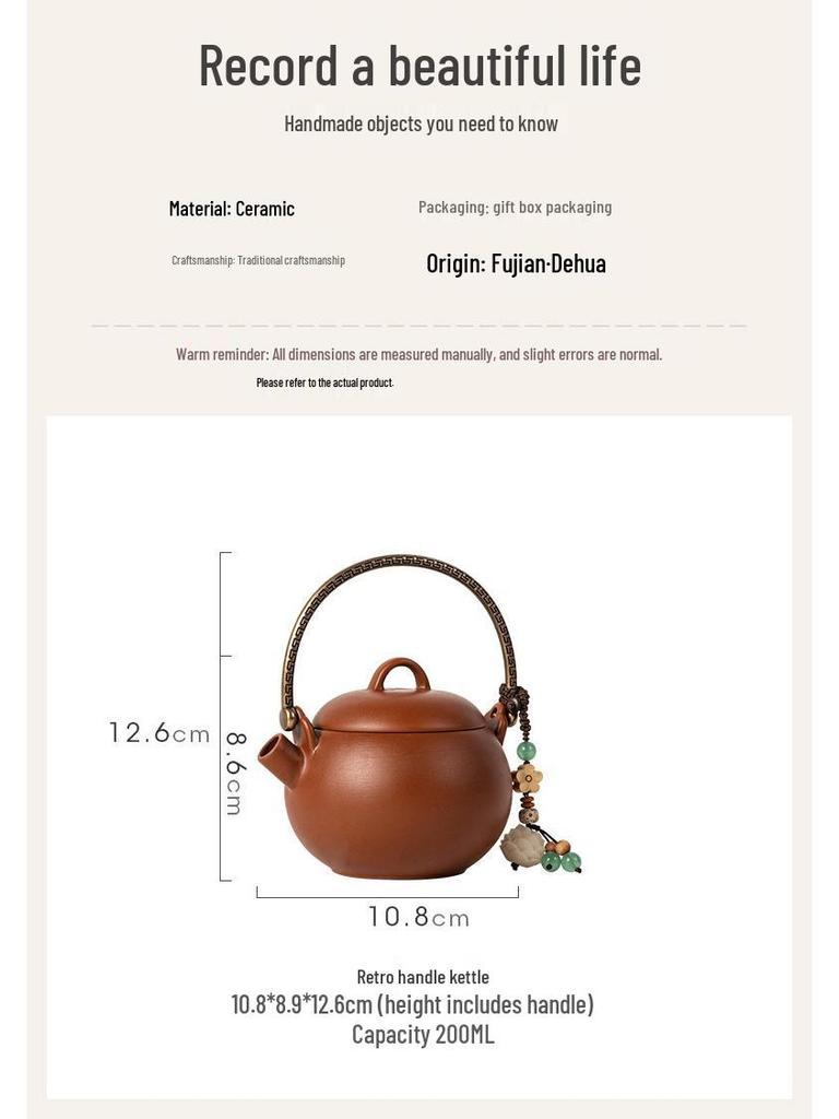 Original Purple Clay Anti-Scald Kung Fu Teapot with Handle - Chinese Style Ceramic Teapot in Gift Box