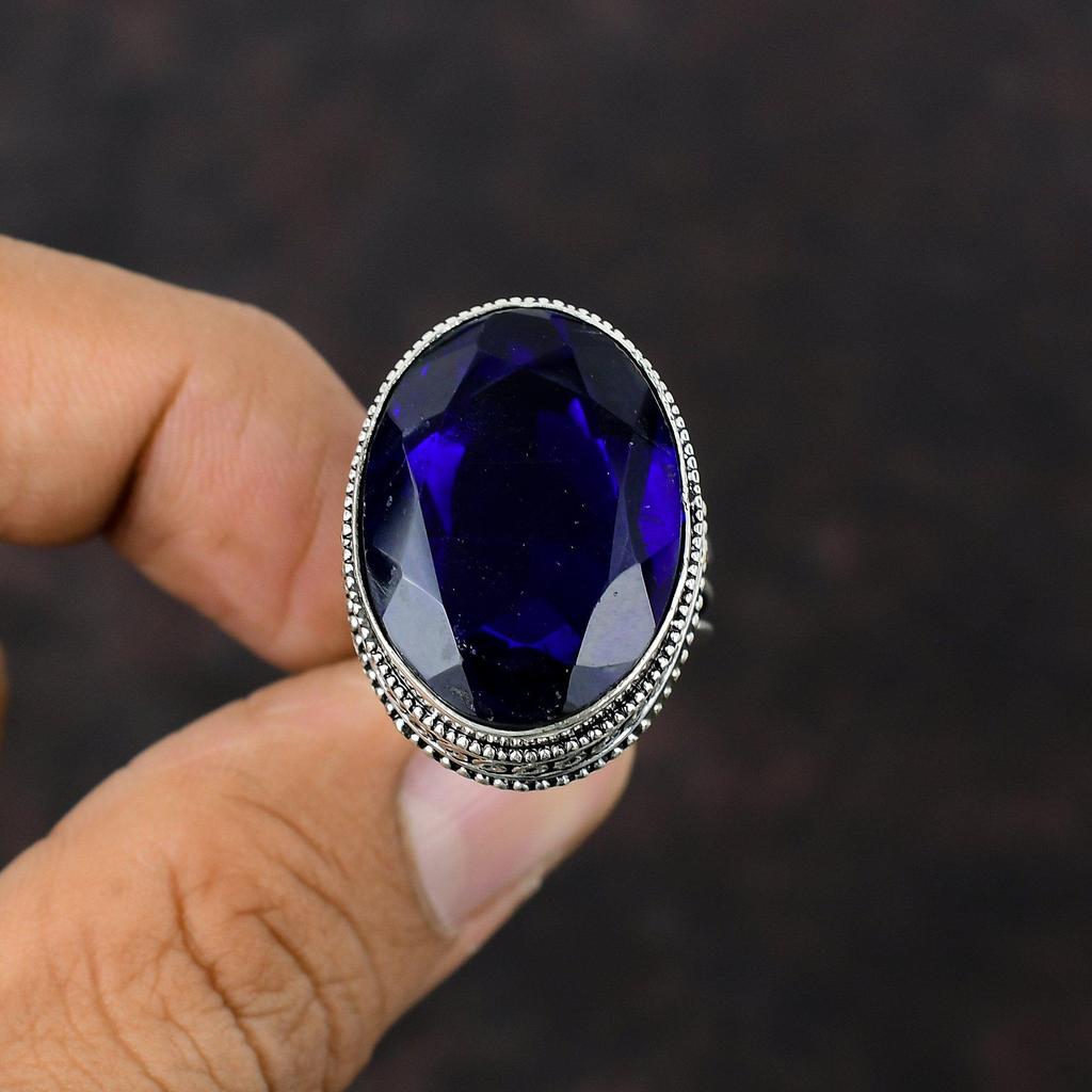 Faceted Tanzanite Quartz Ring 925 Sterling Silver Ring Vintage Jewelry Natural Gemstone Handmade Ring Gift For Mother Available In Ring Size