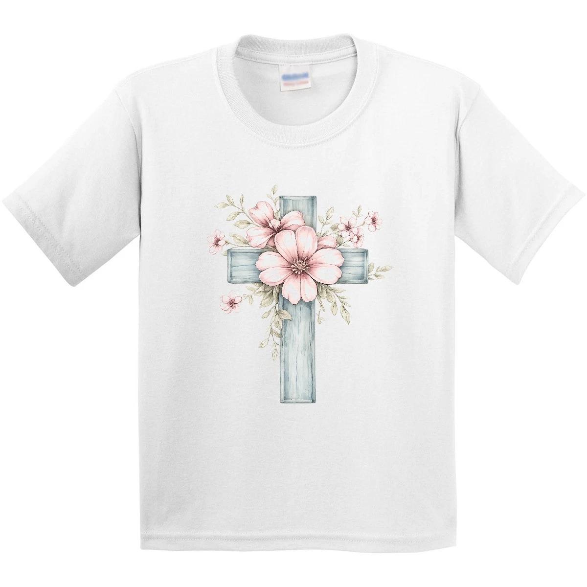 Inktastic Easter Cross Floral Youth kids boys T-Shirt Christian s Church Pink 100