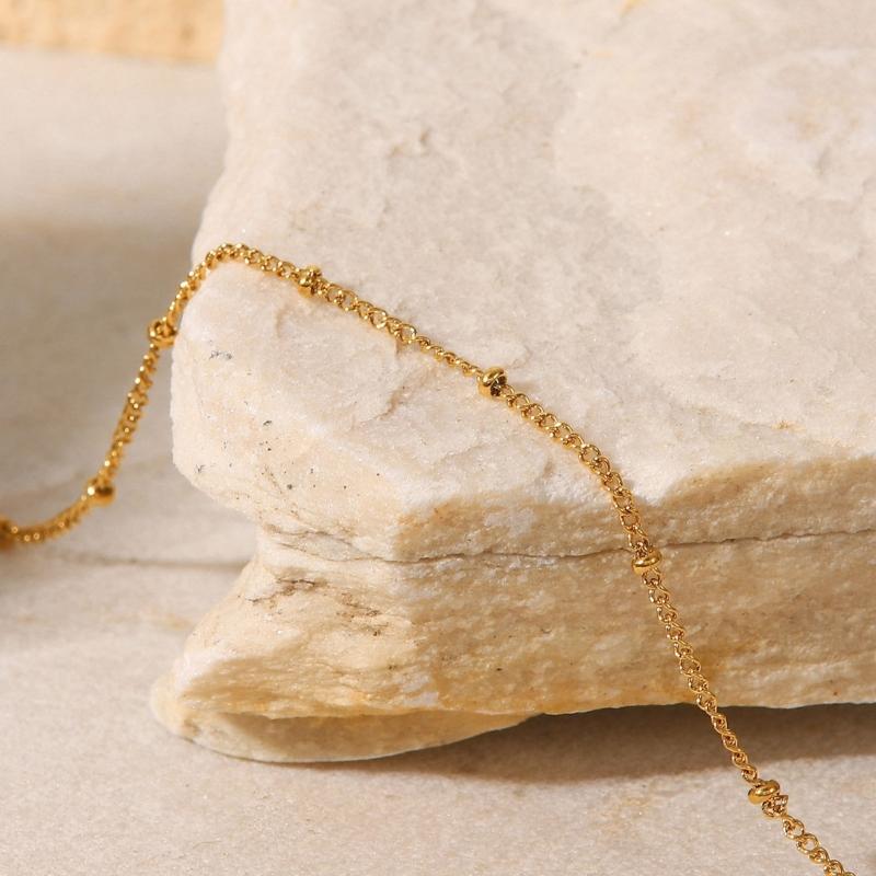 Gold-Tone Ankle Bracelet for Women, Fine Alloy Chain with Evenly Spaced Beads, Multi-Link Extension and Lobster Clasp for Adjustable Wear