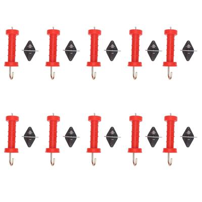 Electric Fence Gate Handles, Red ABS, Heat and Cold Resistant, Includes 10 Insulators, 10-Piece Set