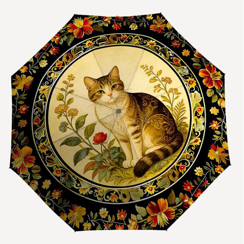 1PC Cat, Floral Umbrella-8-Rib Reinforced, Automatic Open, Lightweight & Durable, Cute Fashion Accessory for Outdoor-K1256