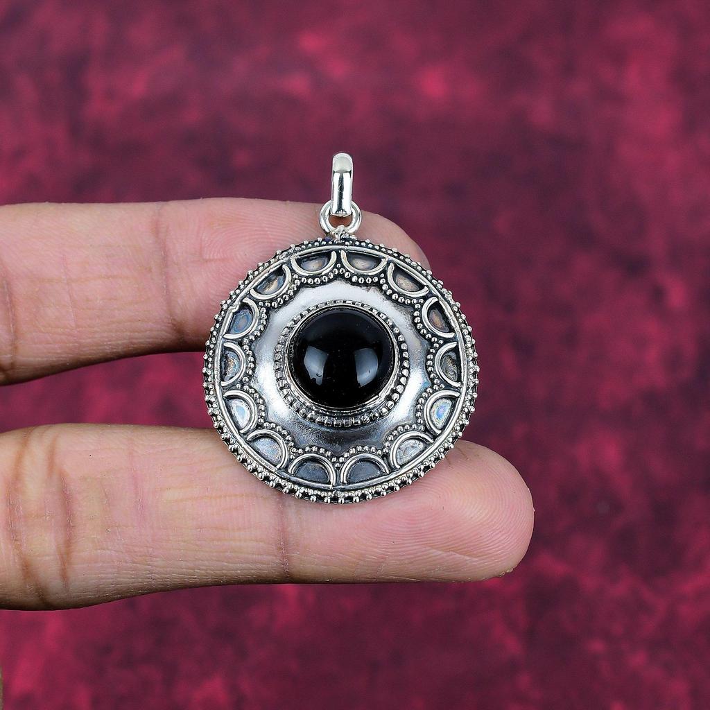 Schwarzer Onyx Schmuck, 925 Sterling Silber Anhänger, handgefertigter Edelsteinschmuck, Geschenke für die Frau, brandneuer Anhänger