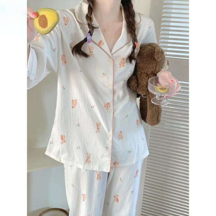 Cotton Material Spring and Autumn Sweet Home Collection Cloud Cotton Pajamas Womens Long Sleeved Charming Cartoon Milk Home