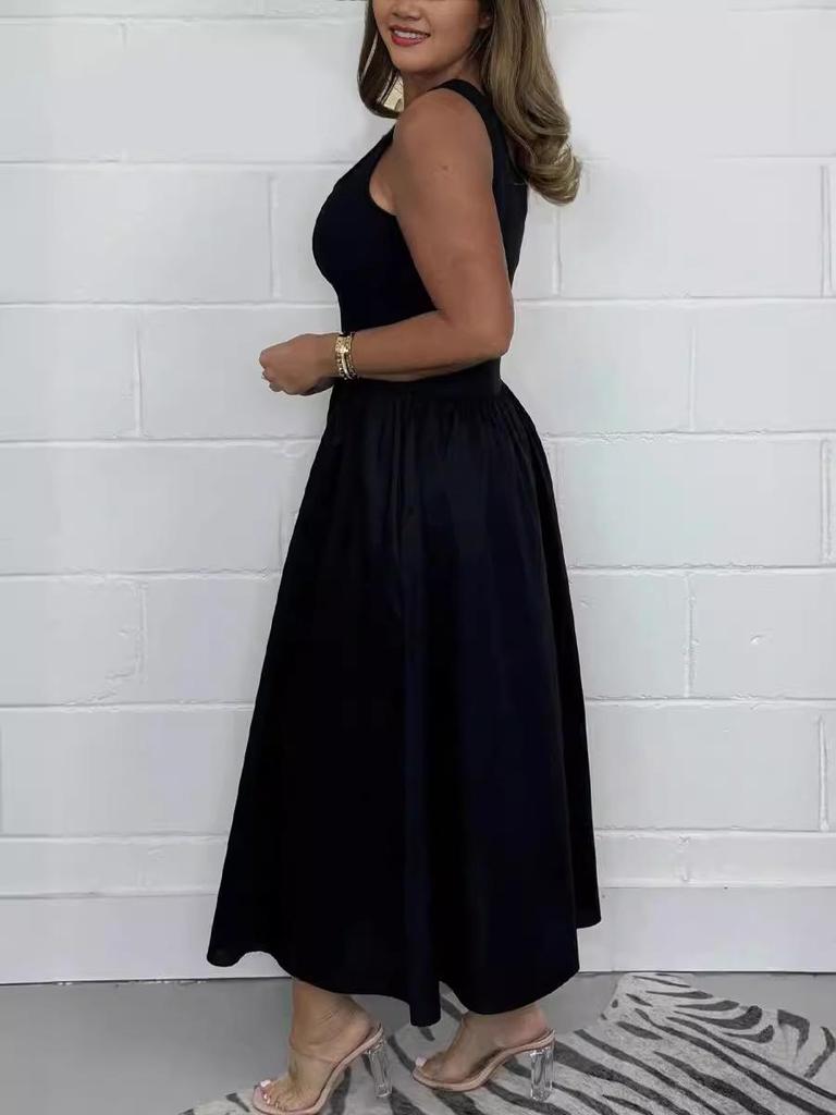 2026 Summer Women's High-End Waist-Cinched Casual Dress - Hot Selling Solid Color Skirt