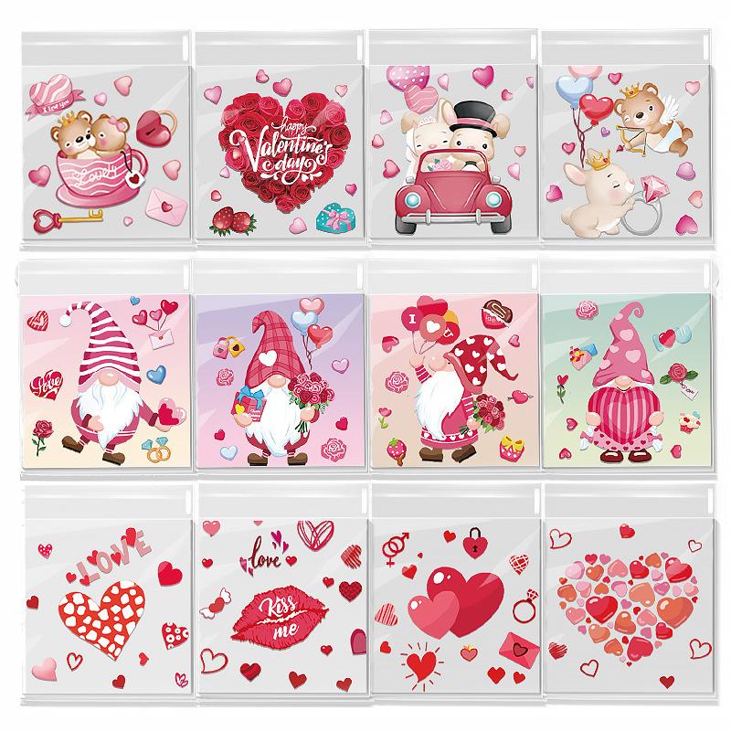 50/100pc Valentine's Day Cartoon Pattern Heart-shaped Transparent Glass Paper Bag Valentine's Day Happy Party Packaging Supplies