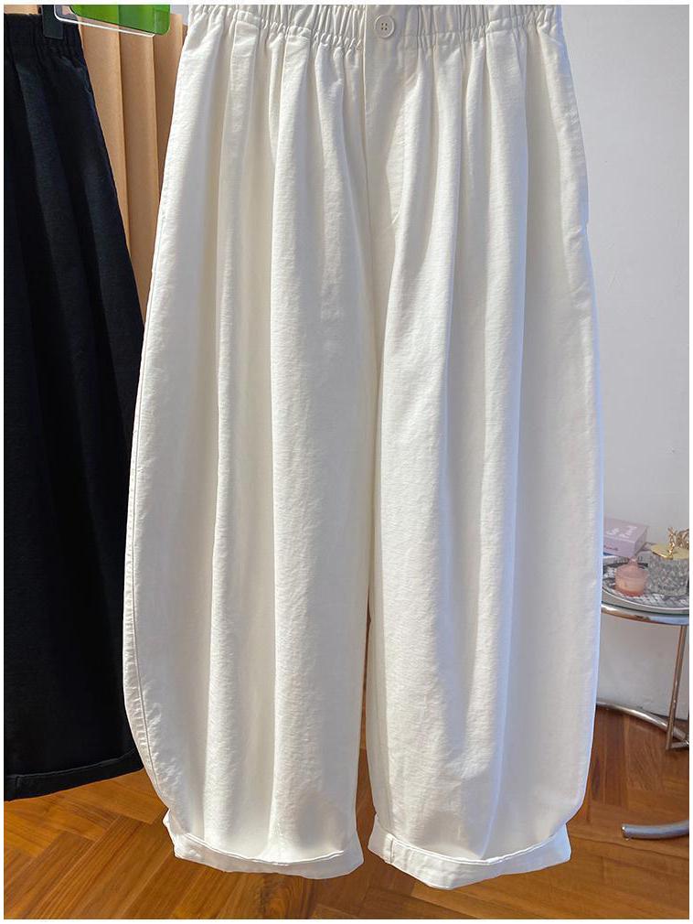 White Korean Style Women's Spring Casual Elastic Waist Wide Leg Pants