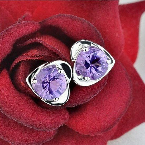 Korean-Style Amethyst Heart Zircon Earrings: Romantic Purple Gift for Girlfriend