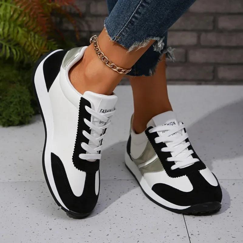 Shoes for Women 2026 Mixed Color Round Toe Flat with Women's Casual Shoes Lace Up Women's Vulcanize Shoes Outdoor Women Sneakers