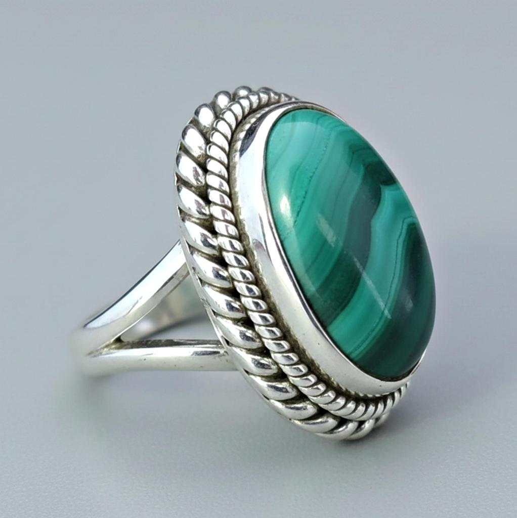 Natürlicher Malachitring, Handgefertigter Silberring, 925 Sterlingsilberring, Ovaler Malachit Designerring