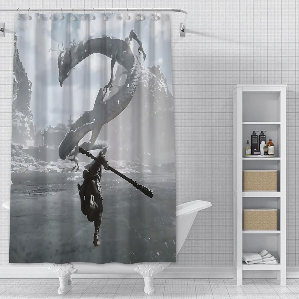 Spiel Black Myth Wukong Duschvorhang Wasserdicht Polyester Stoff Farbe Bad Vorhänge Home Badezimmer Dekor Vorhang Mit Haken