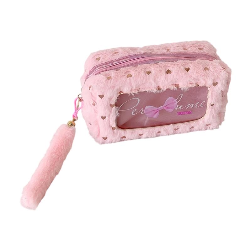 Soft Pencil Pouch Stylish Bowknot Decoration Roomy Interior Strong Zippers Closure Flexible for Students Professional