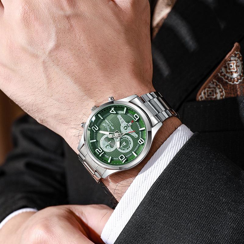 Men'S Watch Multi-Function Luminous Waterproof Quartz Watch Business Steel Belt Watch