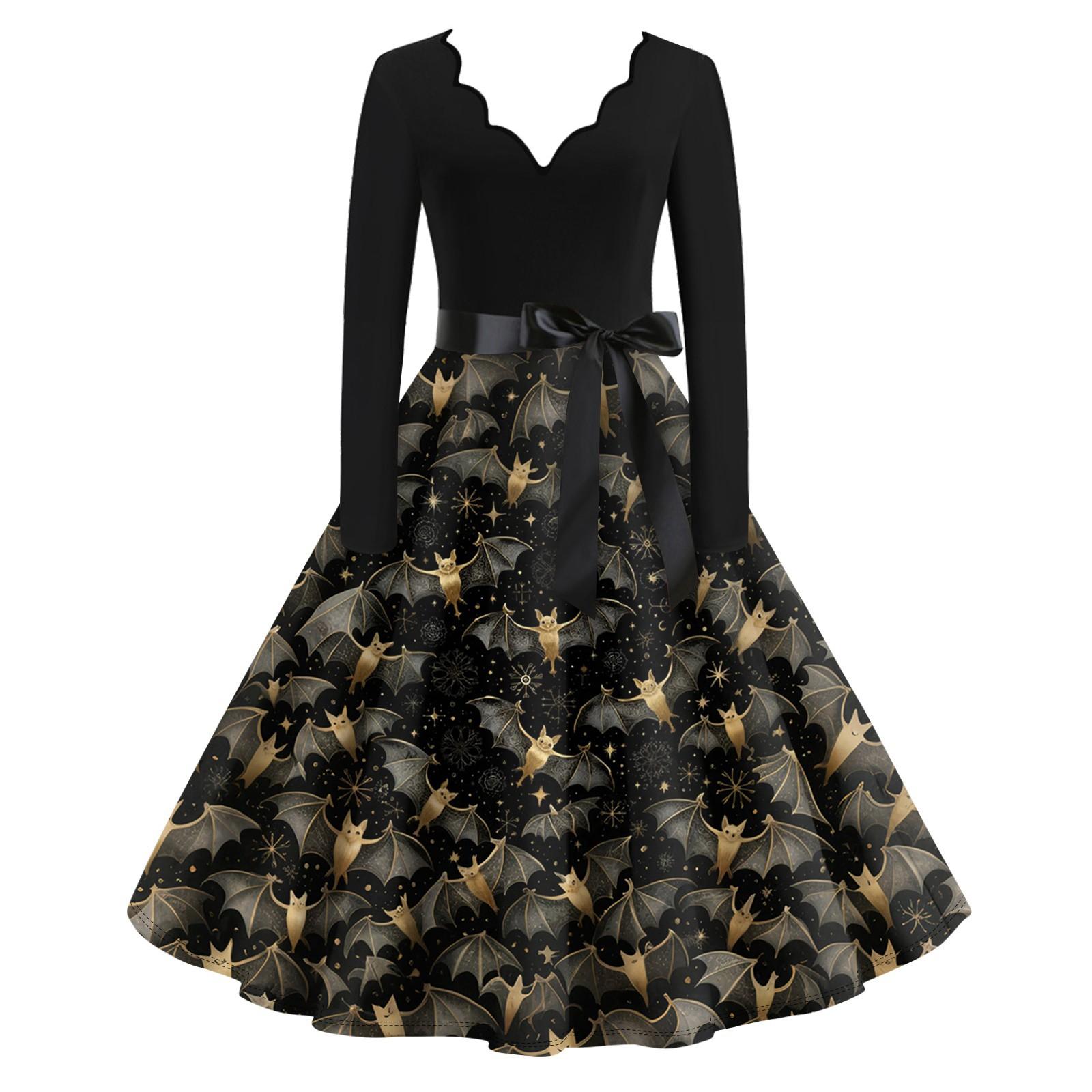 

Женские повседневные модные длинные платья с графическим принтом на Хэллоуин XL чёрный