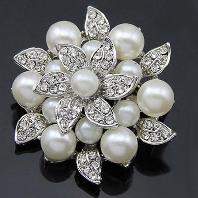 Elegant Flower Imitation Pearl Wedding Bridal Scarf Brooch Pin Gift