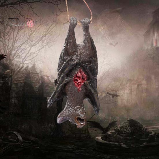 Halloween Pendant Realistic Creepy Hanging Rat Pig Head Spider Bat Decoration Haunted House Prop for Halloween Party