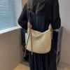 Straw rope single shoulder oblique span straw woven bag women's bag versatile casual dumpling type woven bag beach bag simple