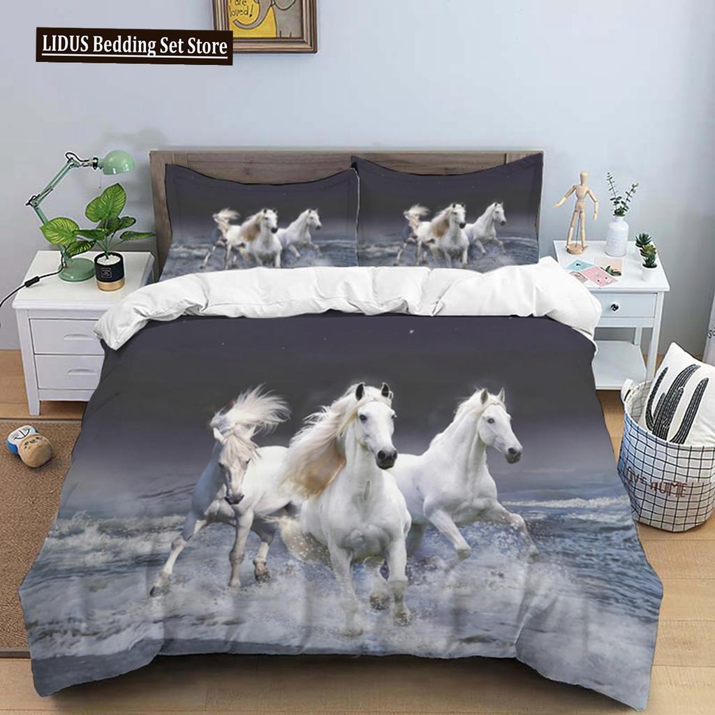 Pferde HD-Druck Bettwäscheset Doppelbett Jungenbett Bettbezüge Kissenbezüge Bettdecke Bettwäscheset Teenager Kingsize Bettwäscheset