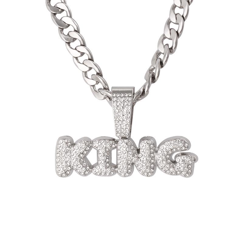 European & American Hot Selling Diamond Hip Hop Cuban Link King English Letter Necklace for Men