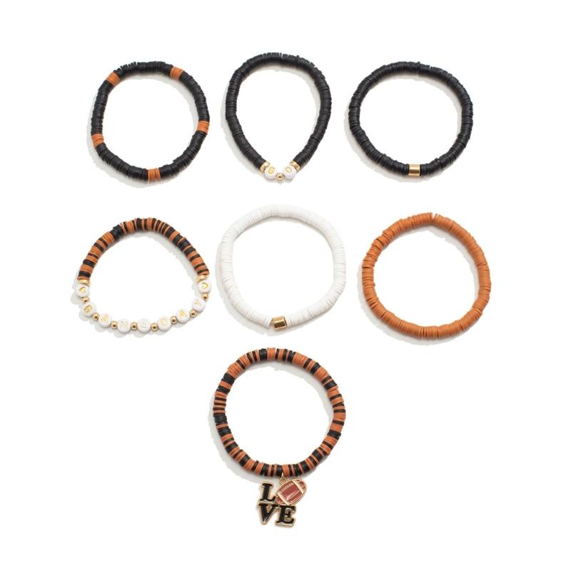 Versatile Unisex Football Charm Letter Beaded Bracelet Elastic Band Handchain for Everyday Wear Street Hand Jewelry