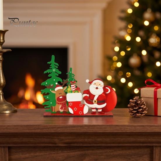 Santa Claus Table Centerpiece Wooden Christmas Ornaments, Tabletop Decoration with Snowman Elk Desktop Holiday Decorations Designs for Home Party And