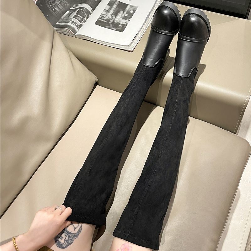 Internet Celebrity Thin Boots Thick Heel Growth Boots Women 2025 Autumn and Winter New Knee High Thin Boots Children