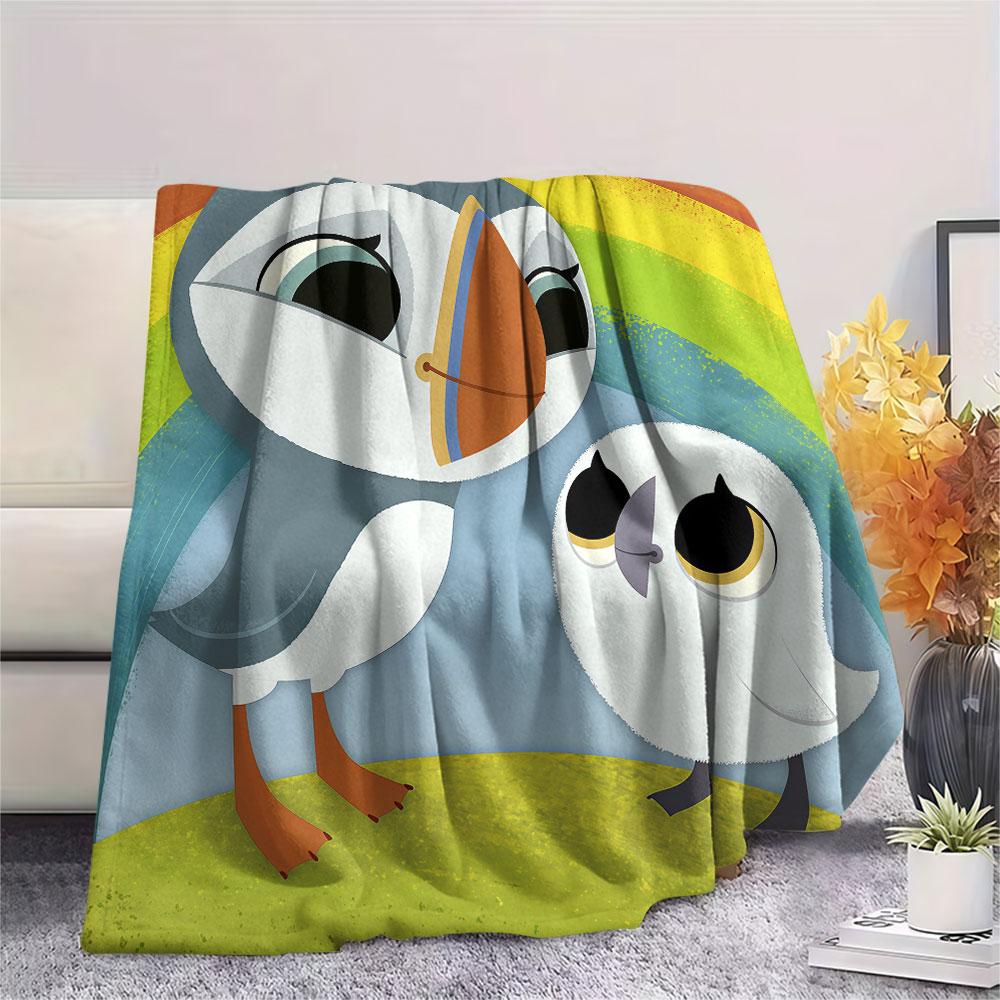 1PC Puffin Rock Joy Blanket, High quality Comfortable for All Seasons, Home Decor, Warmth and Comfort