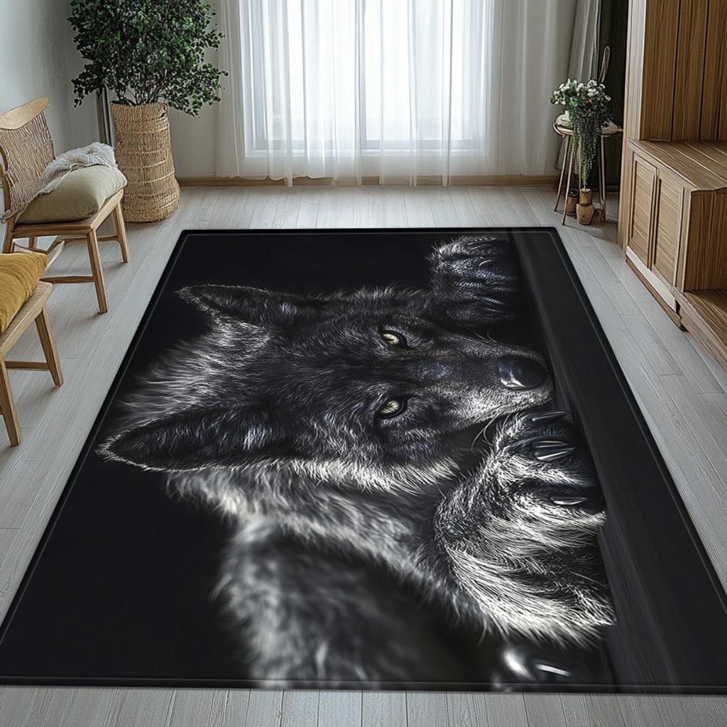 The Wolf Lying in the Darkness Printed Home Carpet,Bathroom Floor Mats, Microfiber Absorbent Machine Washable Polyester Rug for Bedroom