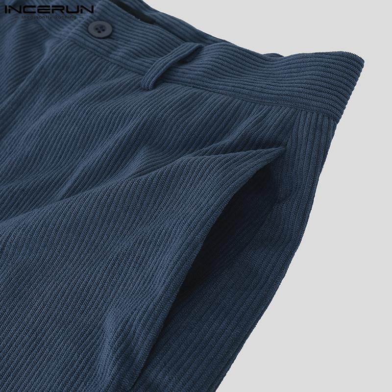 INCERUN Pánské zapínací v pase ležérní dlouhé manšestrové harémové kalhoty spodní