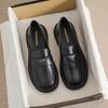 Women Flat Shoes Soft Sole Soft Surface Black Oversized Summer Round Toe Low Heel British Casual Leather