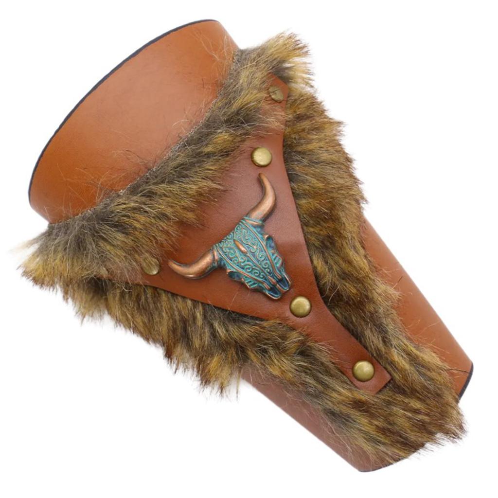 Medieval Wristband Men Cosplay Furred Arm Guard Gauntlet Bracer for Men Cosplay PU Arm Guard for Photoshoots and Stage