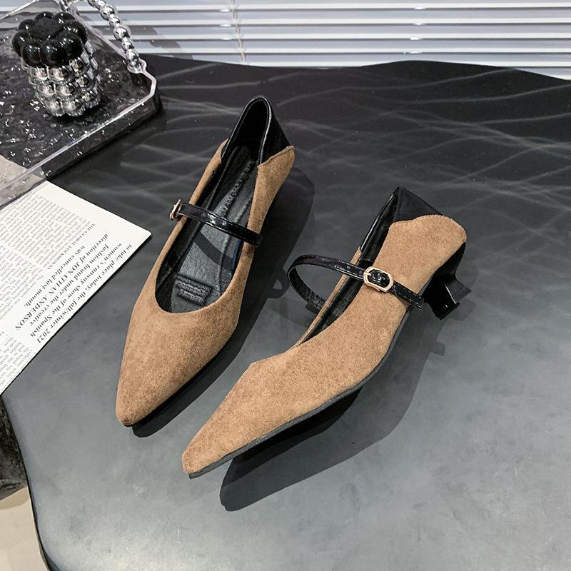 

Fashion Designer Vintage Women Mary Jane Shoes Fashion Patchwork Shallow Pointed Toe Pumps 2025 Spring Low Heels Wedding Party Shoes 42 хаки