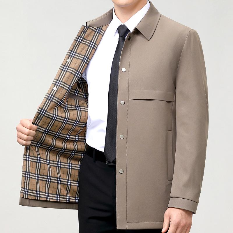 Mulberry Silk Windbreaker Men's Spring and Autumn Mid-length Coat Fashionable Casual No-iron Lapel Top