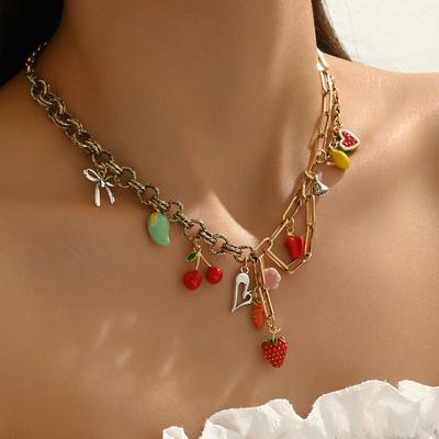 Fashion Multi-element Fruit Pendant Necklace Female Tide European and American Personality Ins Small Pepper Vegetable Collarbone Chain