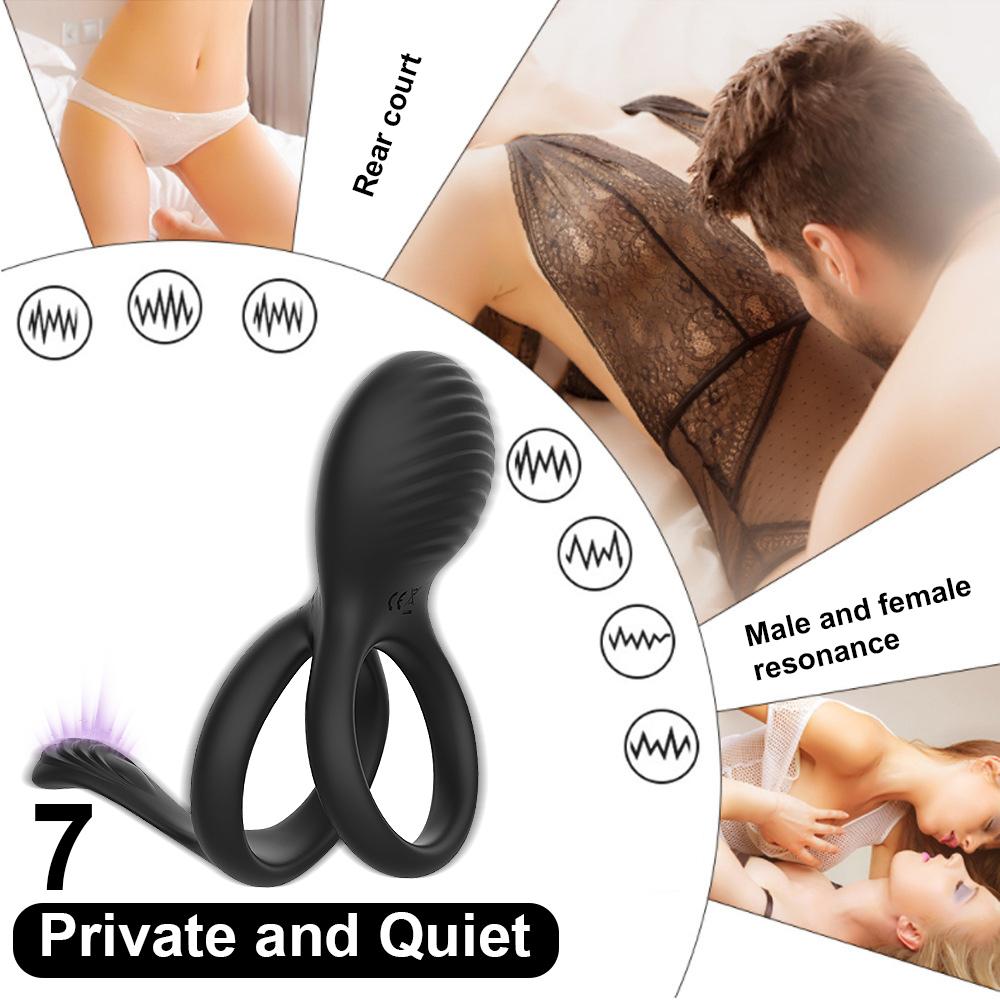 Male Dual Penis Ring Vibrator 7 Vibration Modes Remote Control Stretchy Ultra Soft Cock Ring Erection Enhancing Sex Toys for Men