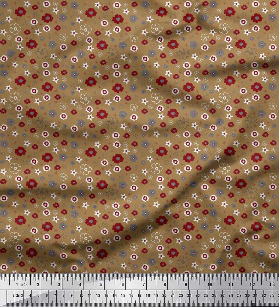 Soimoi Purple Japan Crepe Satin Fabric Flower Artistic Decor Fabric Printed Metre 42 Inch