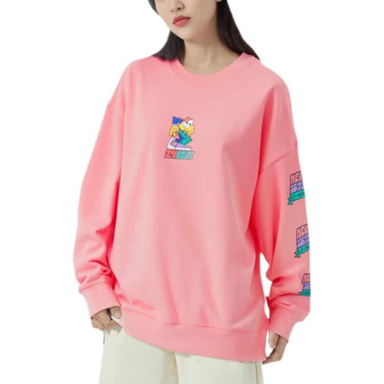 Li Ning X Pablo Ientile Cartoon Pattern Print Loose Sports Crew Neck Sweatshirt Unisex Sweatshirt Peach-Pink AWDU319-3