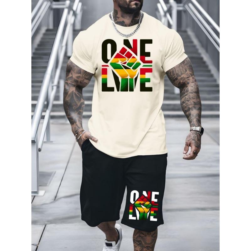 New Summer Daily Casual Men's T-shirt Outdoor Sports Men's Shorts One Love Monogram Printed Men's Short Sleeve Shorts Set