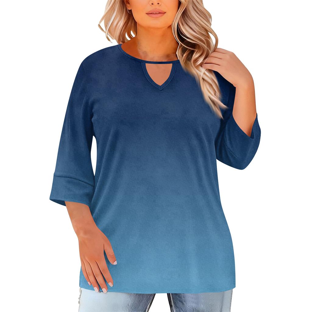 Women's Fashion Casual Round Neck Three-Quarter Sleeve Oversized Print Top