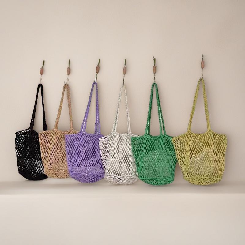 Hollow Cotton Rope Handwoven Fishnet Bag - Lazy Vintage Cotton Shoulder Tote for Beach Vacation