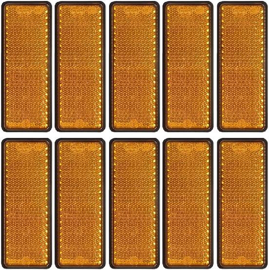 10 Pack Red Self Adhesive Rectangle Reflectors, E11 Approval Road Safety Stick-On Rear Reflectors For Trailer Caravan Truck Lorry Or Agricultural