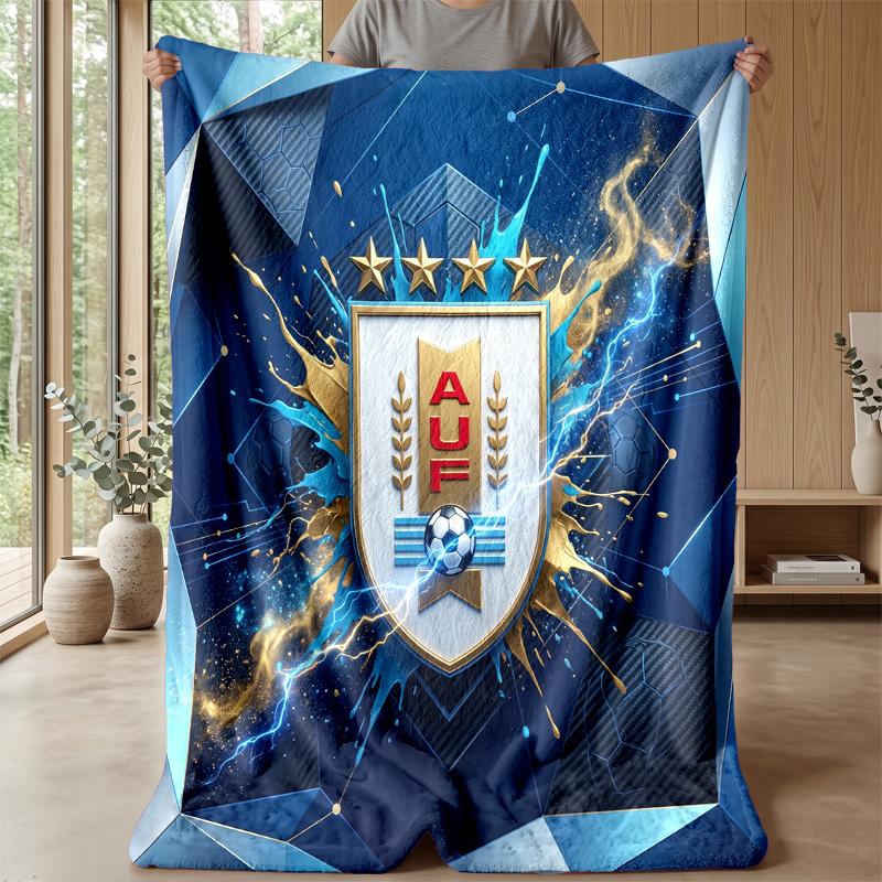 Uruguay Football Printed Flannel Blanket Skin Friendly Warm Decorative Throw for Indoor Couch Bed Daily Use