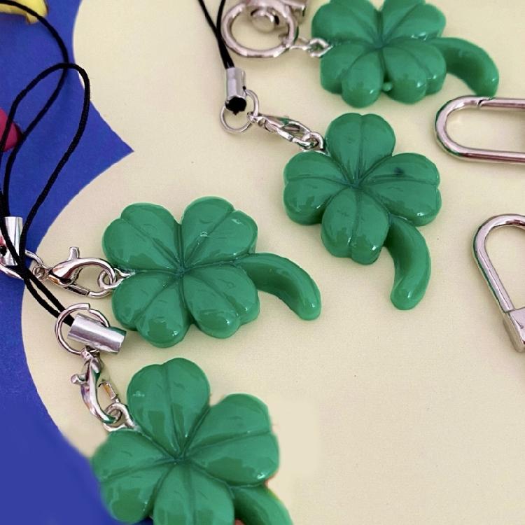 Green Four Leaf Grass Charm Pendant Chain Phone Strap Pocket Keychain Strap Hangings Decoration for Key Bag Purse
