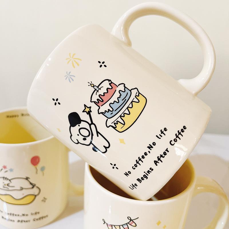 Premium Cartoon Creative High Looking Birthday Gift Mug Ceramic Cup Puppy Cake Water Cup Gift Strong Strong Strong
