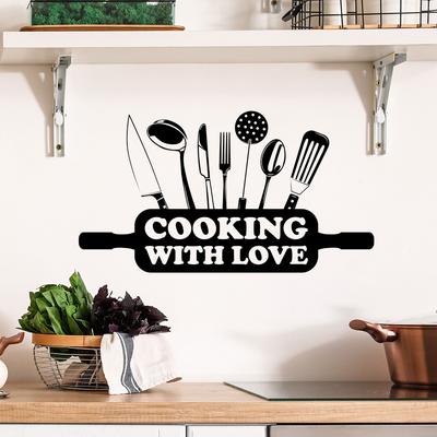 WZ9011 COOKING WITH LOVE Tableware Spoon Kitchen Dining Room Background Landscaping Decorative Wall Stickers