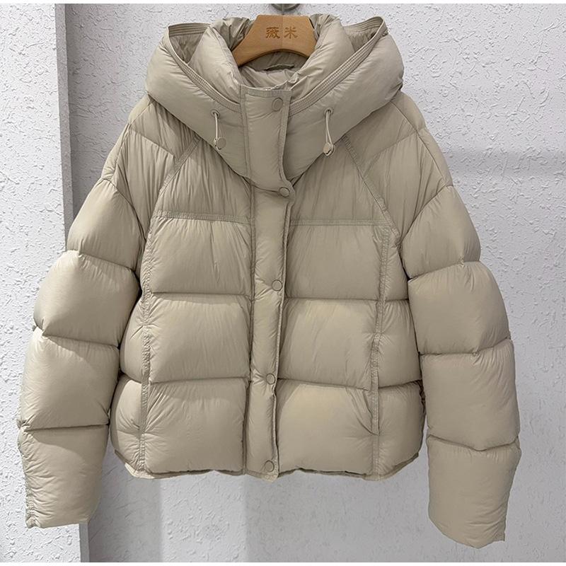 Kapuzen-Daunenjacke Damen Winter 2025 Neue Mode Grau Brotjacke Lässige Kurze Steppjacke