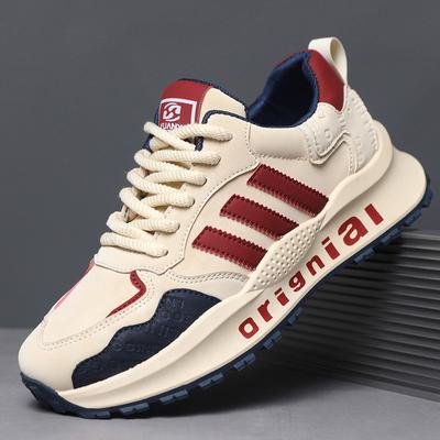 Herrenschuhe Winter atmungsaktiv neu weichsohlige Leder Sport- und Freizeitschuhe Herren Retro Drei-Streifen Plateau Dad Schuhe