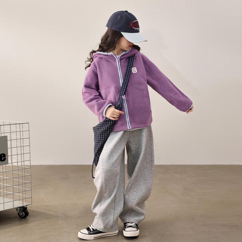 LUSON Girls' Double-Sided Fleece Hooded Jacket