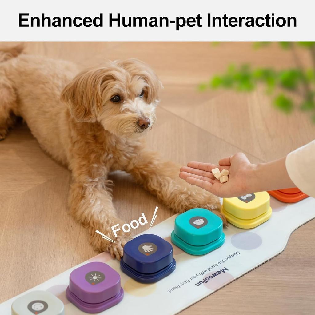 MEWOOFUN Dog Buttons Talk, Recordable Dog Talking Training Buttons for Communication, Dog Clicker for Training with Training Manual, Mat and