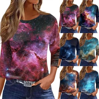 Women's T Shirt Print 3/4 Sleeve Daily Weekend Fashion Basic Round Neck Regular Top